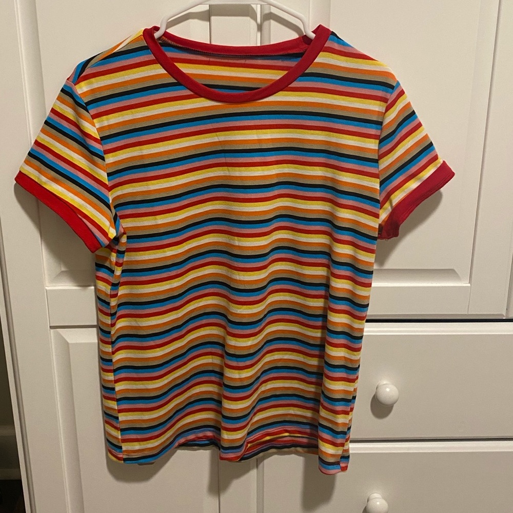 colorful stripped ringer t-shirt